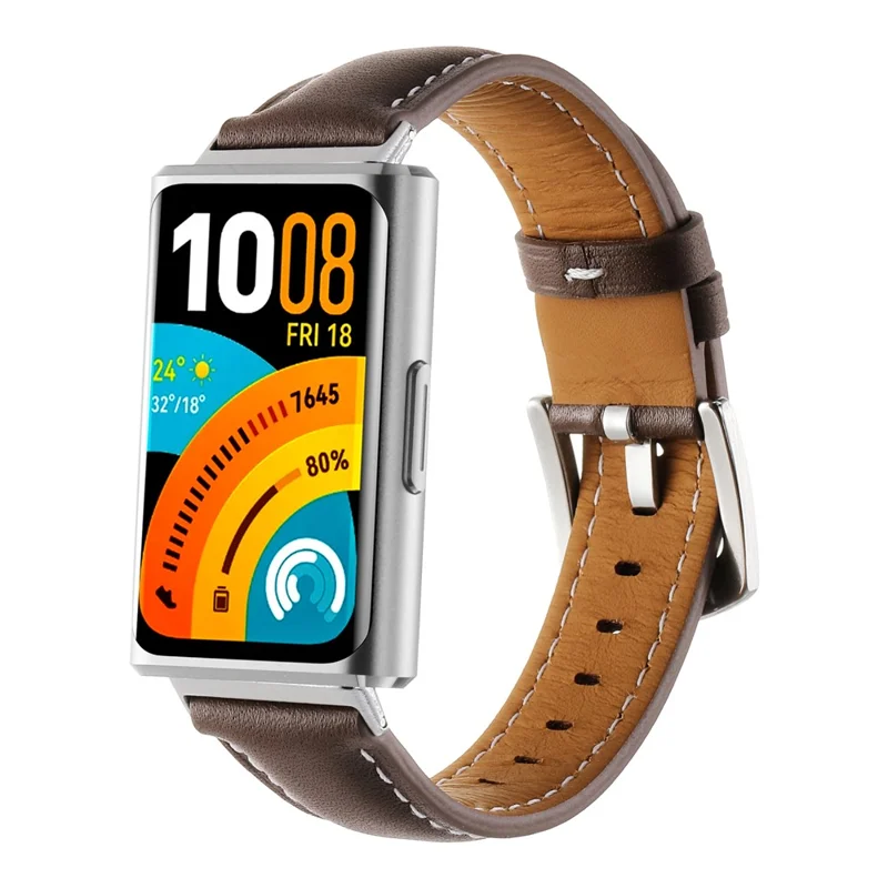Strap for Huawei Band 11 Pro NFC  /  11 NFC  /  11 Pro  /  11 Genuine Cow Leather Band Quick Release Replacement Wristband - Brown