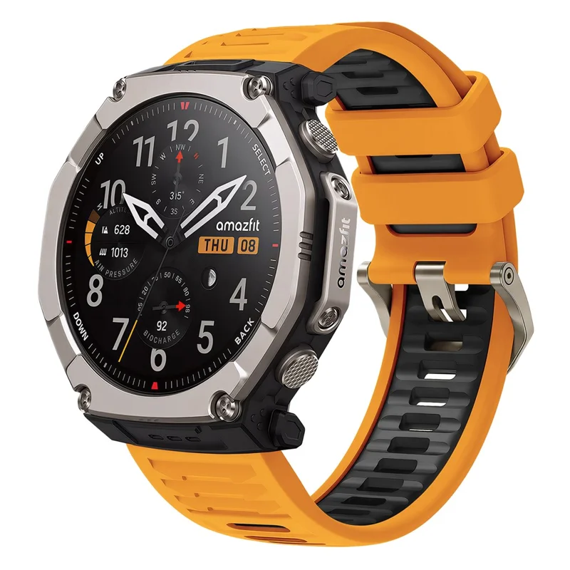 Für Huami Amazfit T-Rex Ultra 2 Silikonarmband Schnellwechsel Wellenmuster Zweifarbige Band - Orange+Schwarz