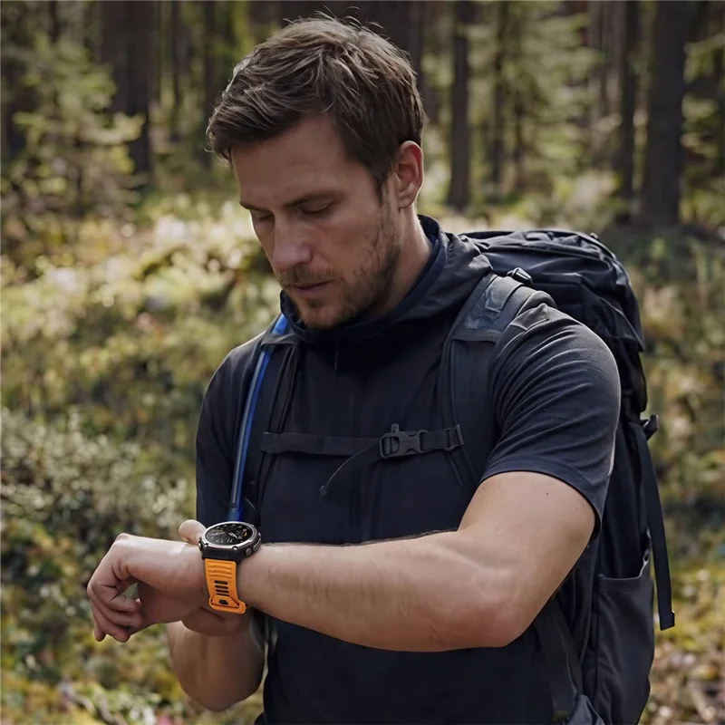 Für Huami Amazfit T-Rex Ultra 2 Silikonarmband Schnellwechsel Wellenmuster Zweifarbige Band - Orange+Schwarz