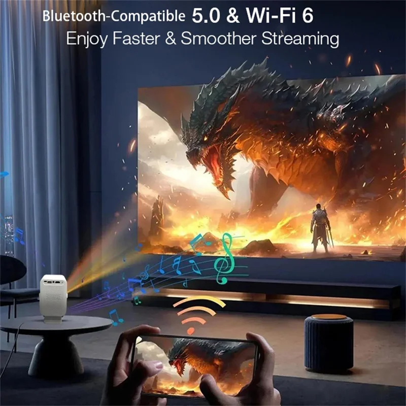 IMC600 Mini Portable Projector 6000mAh Battery 1+8GB Storage 720P HD WiFi 6 Android 14 Auto Focus Home Theater Projector - EU Plug
