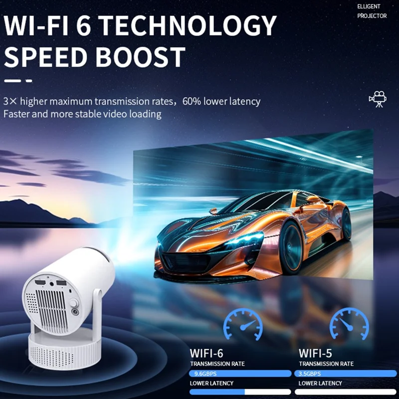 HY300 Pro Max Android 13 Portable Projector 1280x720P 130 ANSI WiFi 6 Bluetooth-compatible 5.4 Home Theater - EU Plug