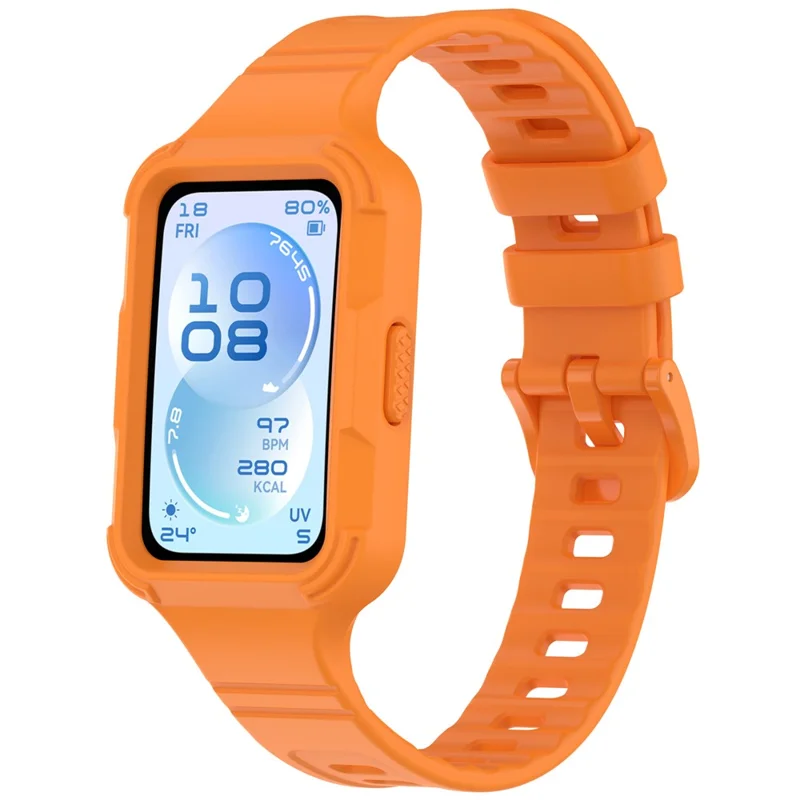 For for Huawei Band 11 Pro NFC  /  11 Pro Integrated Armor Silicone Band with Watch Case - Orange