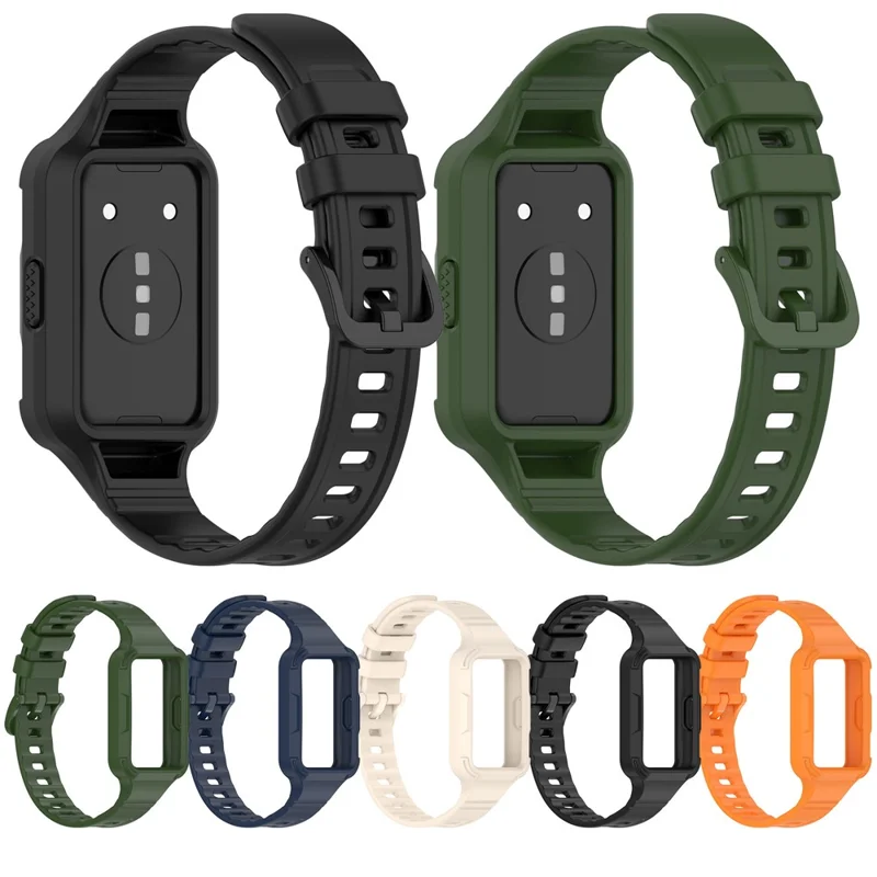 For for Huawei Band 11 Pro NFC  /  11 Pro Integrated Armor Silicone Band with Watch Case - Orange