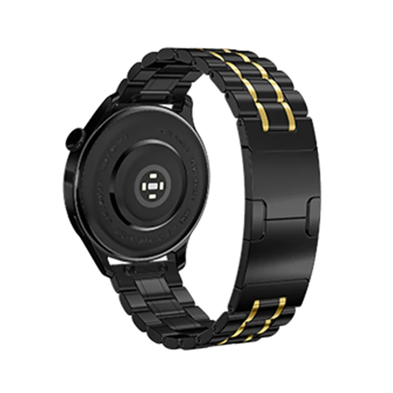 For Samsung Galaxy Watch 46mm Metal Strap Electroplated Replacement Five-Bead Stainless Steel Band - Black / Gold