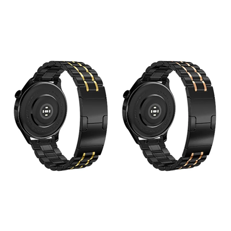 For Samsung Galaxy Watch 46mm Metal Strap Electroplated Replacement Five-Bead Stainless Steel Band - Black / Gold