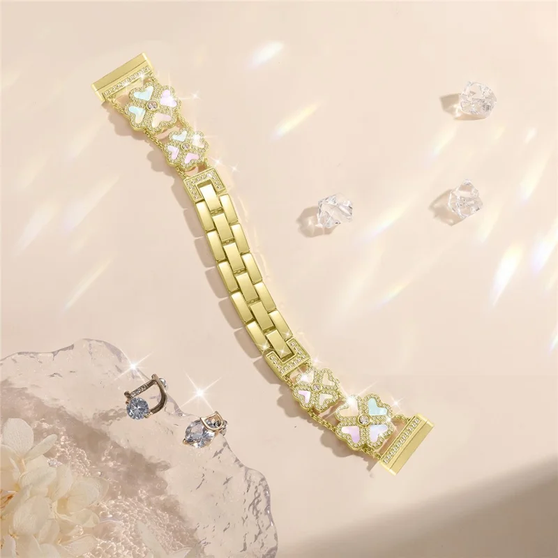 For Fitbit Versa 3 / Sense Metal Strap Heart Clover Rhinestone Decor Watch Band - Gold / Colorful