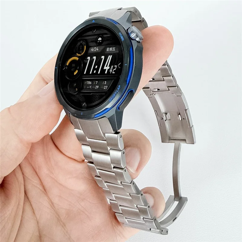 For Huawei Watch GT Runner 2 Titanium Alloy Band Three-Link Chain  Metal Wristband Strap - Silver