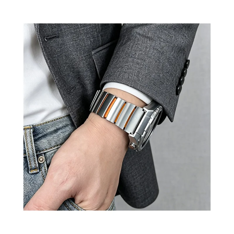 22mm Strap for Oppo Watch 4 Pro / X3 / X2 / X Titanium Alloy + Silicone 1-Bead Replacement Wristband - Silver+Orange