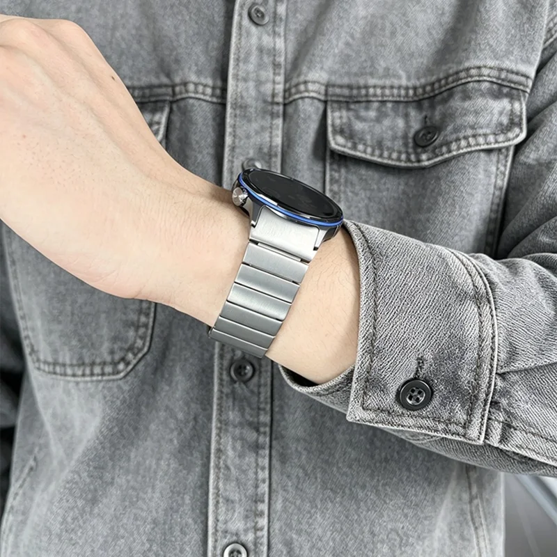 For Huawei Watch GT Runner 2 Titanium Alloy Watch Band Adjustable Bamboo Link Metal Strap - Silver
