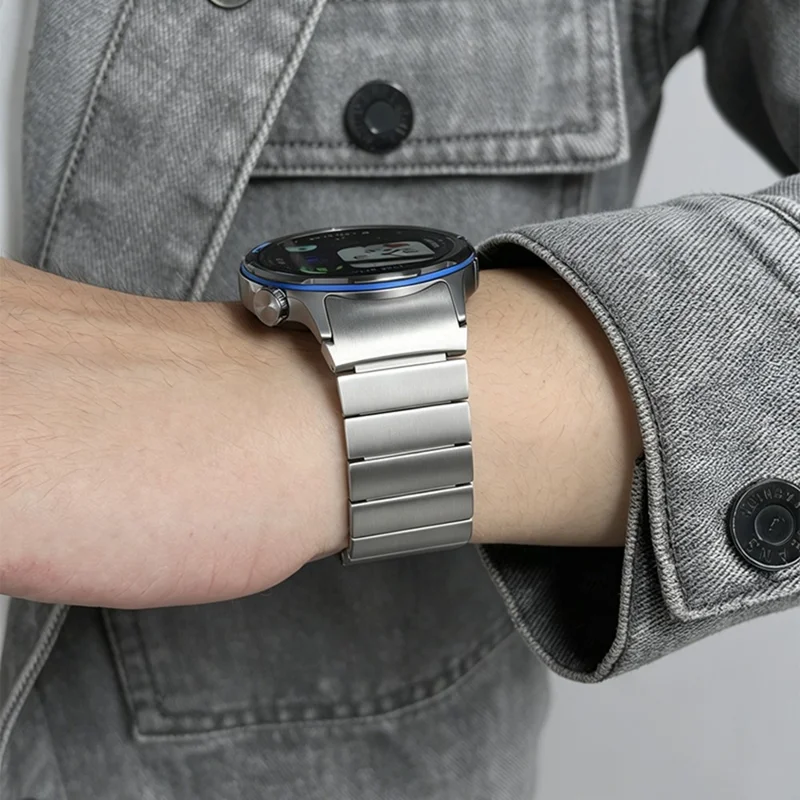 For Huawei Watch GT Runner 2 Titanium Alloy Watch Band Adjustable Bamboo Link Metal Strap - Silver