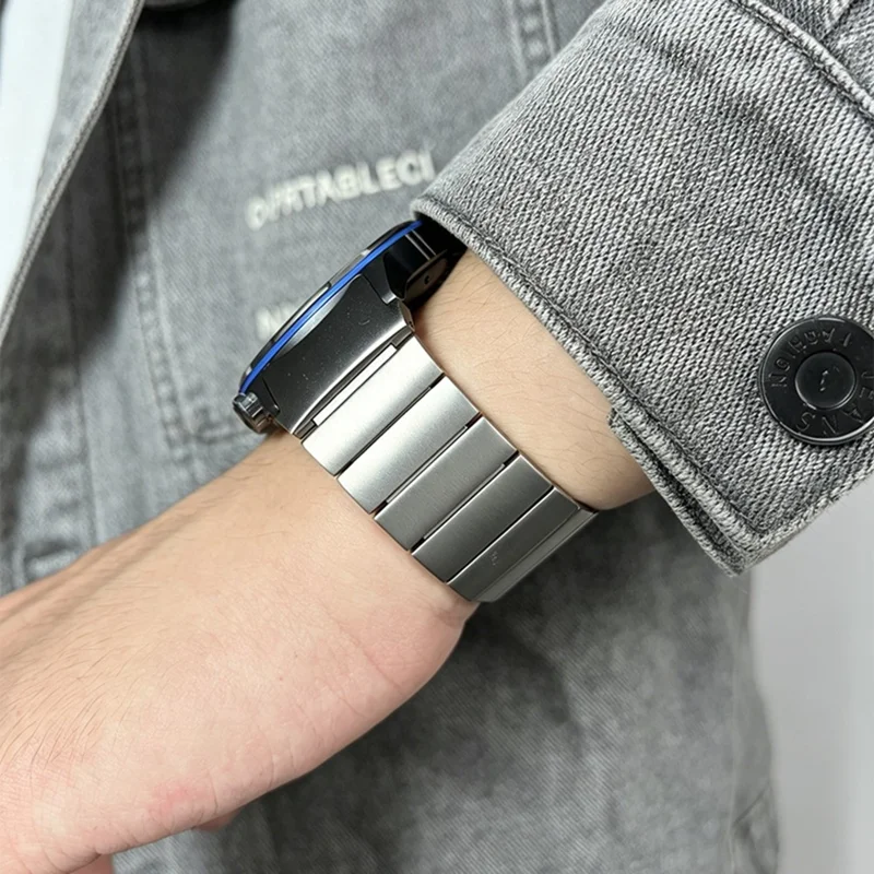 For Huawei Watch GT Runner 2 Titanium Alloy Watch Band Adjustable Bamboo Link Metal Strap - Silver