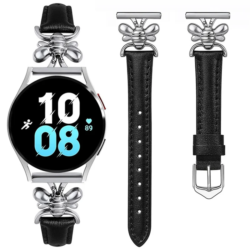 Für Samsung Galaxy Watch 7 40 mm / 44 mm Bienen-Anhänger-Band 20 mm Ledergurt Ersatz-Armband - Schwarz