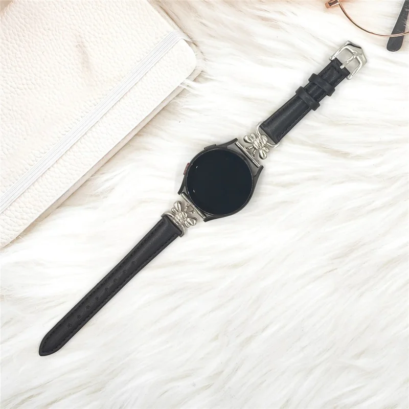 Für Samsung Galaxy Watch 7 40 mm / 44 mm Bienen-Anhänger-Band 20 mm Ledergurt Ersatz-Armband - Schwarz