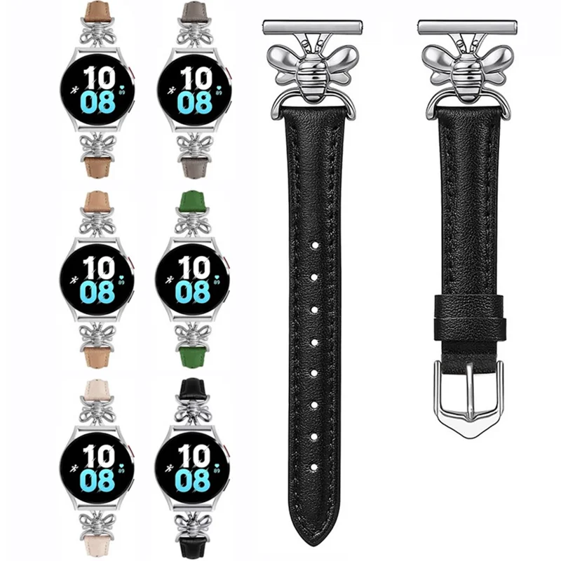 Für Samsung Galaxy Watch 7 40 mm / 44 mm Bienen-Anhänger-Band 20 mm Ledergurt Ersatz-Armband - Schwarz