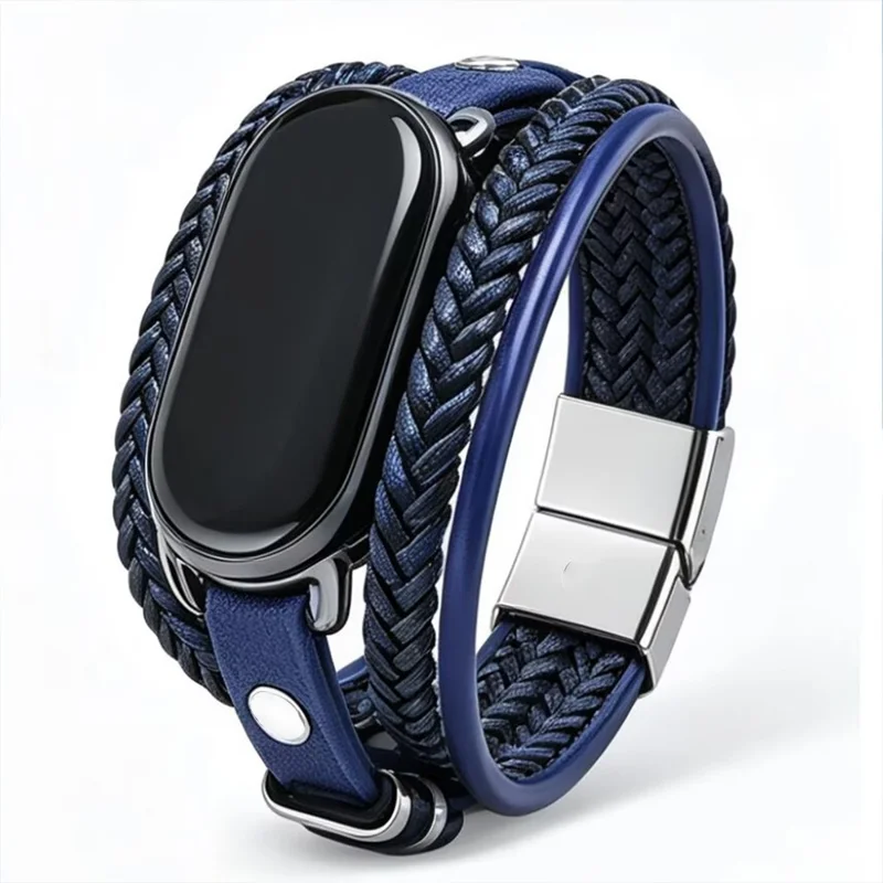 Bracelet Wristband for Xiaomi Smart Band 10 / 9 / 8 Multi-layer Braided Leather Band with Magnetic Buckle - Navy Blue