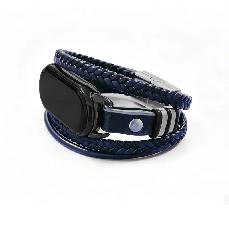Bracelet Wristband for Xiaomi Smart Band 10 / 9 / 8 Multi-layer Braided Leather Band with Magnetic Buckle - Navy Blue