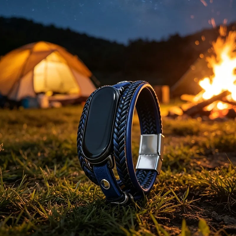Bracelet Wristband for Xiaomi Smart Band 10 / 9 / 8 Multi-layer Braided Leather Band with Magnetic Buckle - Navy Blue