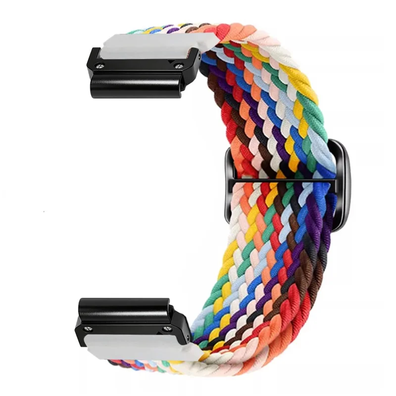 22mm Woven Nylon Strap for Garmin Fenix 8 47mm / 7 / 5 / 5 Plus Elastic Braided Watch Band - Rainbow