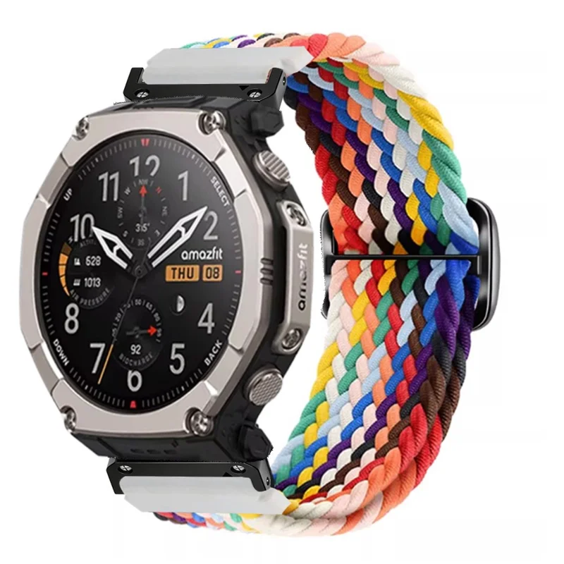 22mm Woven Nylon Strap for Garmin Fenix 8 47mm / 7 / 5 / 5 Plus Elastic Braided Watch Band - Rainbow