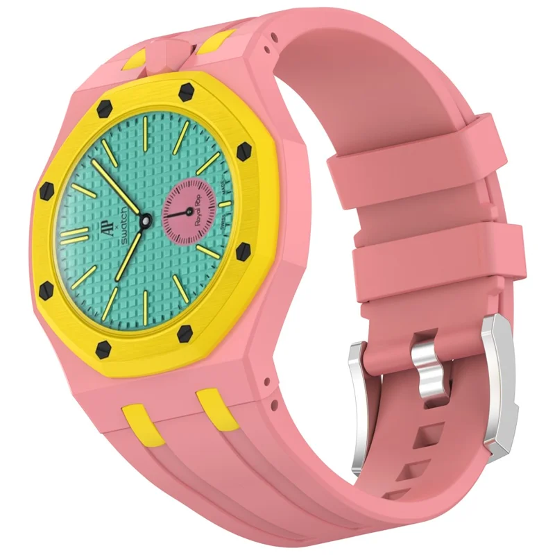 For Swatch Royal Pop Silicone Strap Replacement Watch Wristband - Pink / Yellow