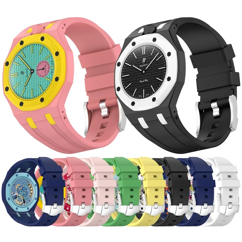 For Swatch Royal Pop Silicone Strap Replacement Watch Wristband - Pink / Yellow