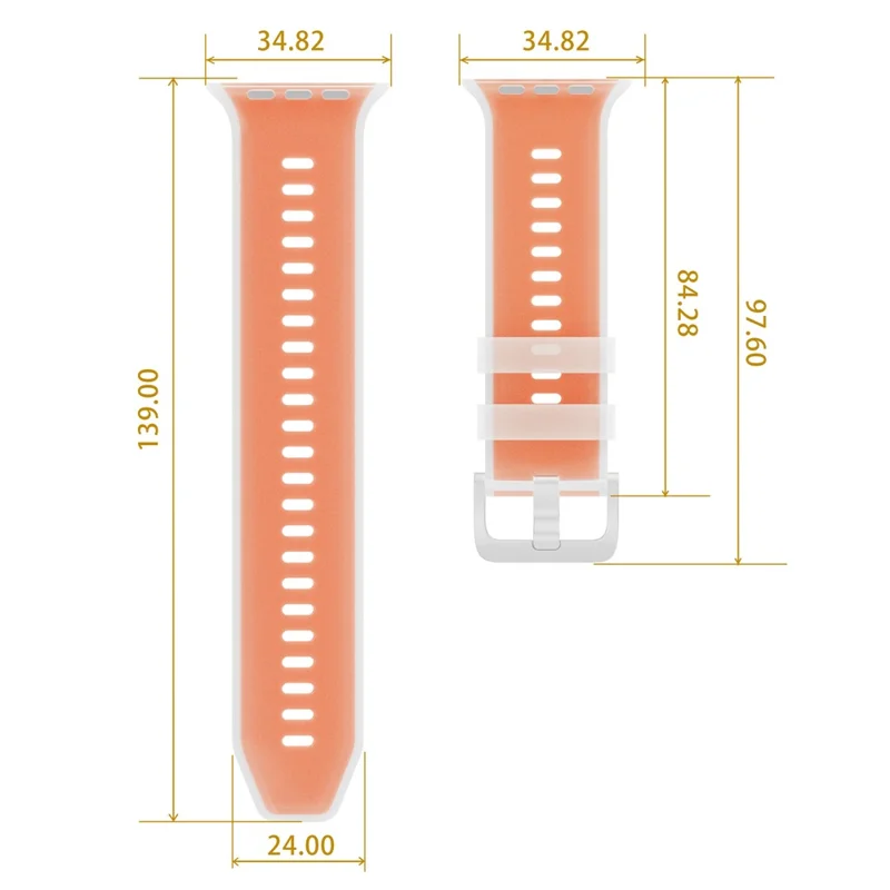 Correa de Reloj de Gelatina para Apple Watch Ultra 3 2 1 49mm / Serie 11 10 46mm / 9 8 7 45mm / SE3 SE2 SE 6 5 4 44mm / 3 2 1 42mm, Correa Deportiva de Silicona de Doble Color - Naranja Transparente