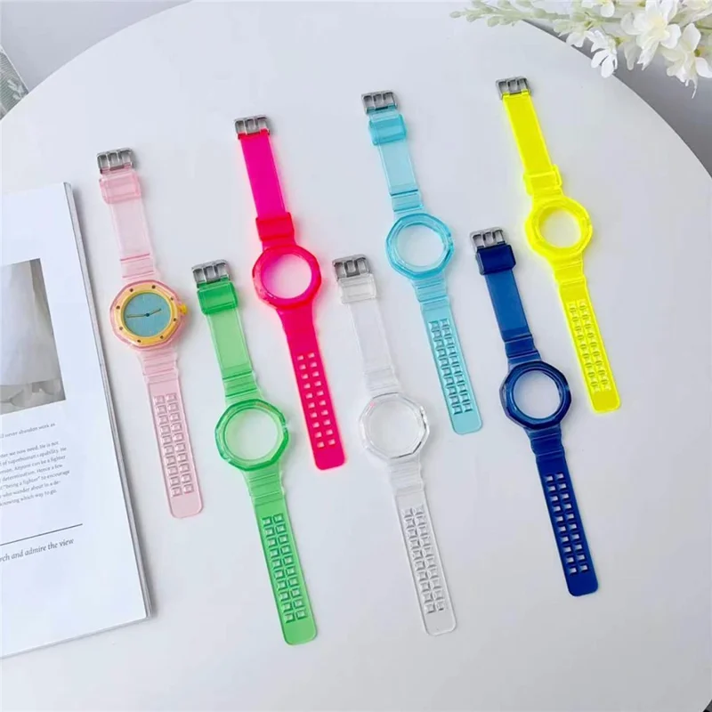 For Swatch Royal Pop Jelly TPU Watch Band Replacement Wristband with Integrated Octagonal Watch Case - Green