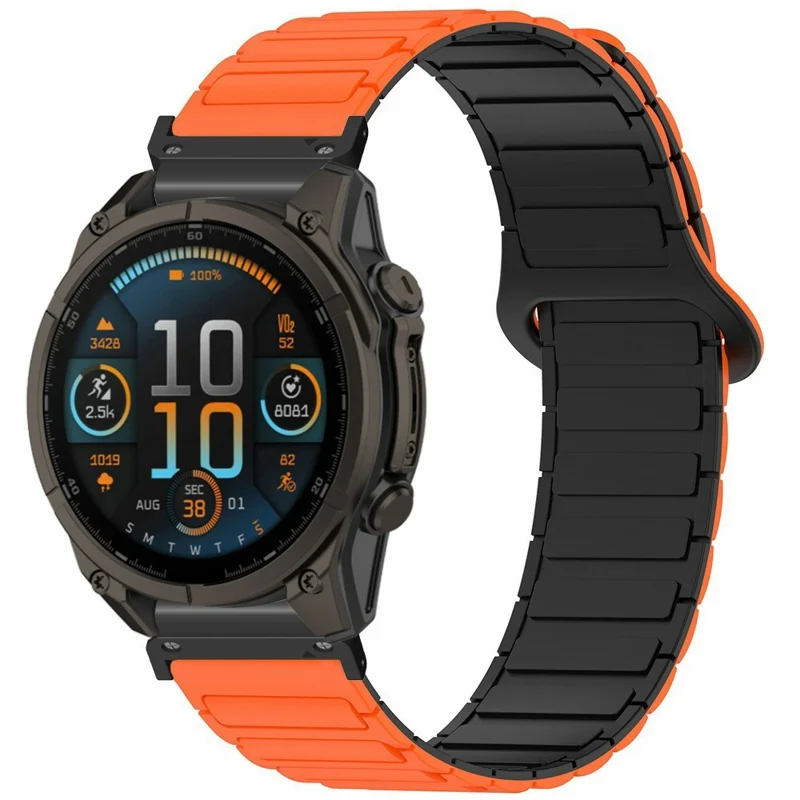 Silicone Strap for Garmin Fenix 8 47mm / 7 / 6 / 5 , 22mm Magnetic Watch Band Replacement Wristband - Orange+Black