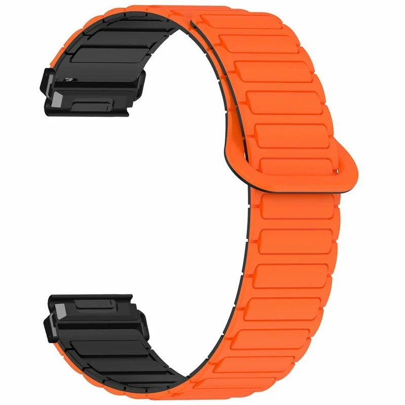 Silicone Strap for Garmin Fenix 8 47mm / 7 / 6 / 5 , 22mm Magnetic Watch Band Replacement Wristband - Orange+Black