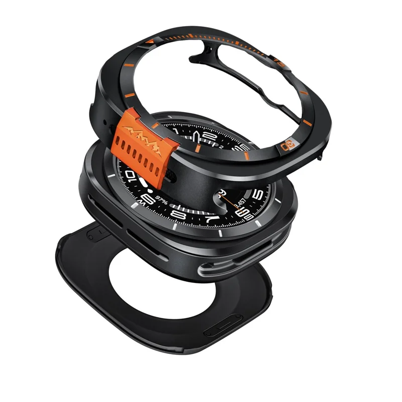 For Samsung Galaxy Watch8 44mm Metal Case Zinc Alloy + PC Protective Watch Frame - Black / Orange
