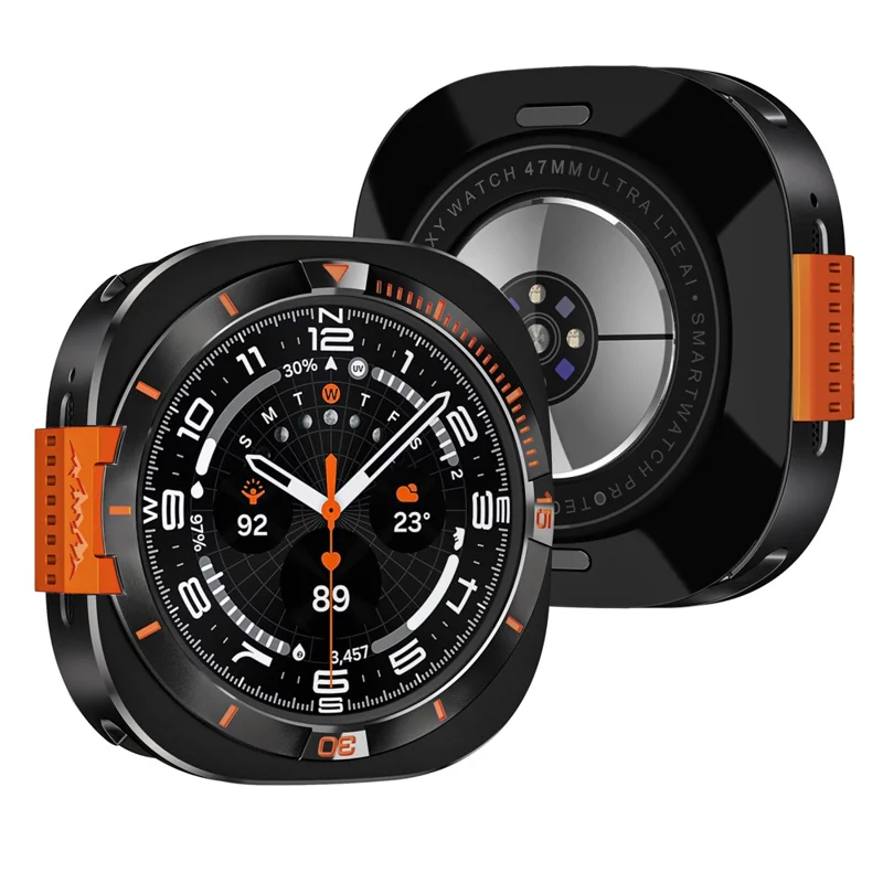For Samsung Galaxy Watch8 44mm Metal Case Zinc Alloy + PC Protective Watch Frame - Black / Orange