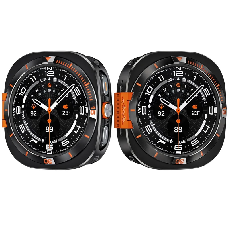 For Samsung Galaxy Watch8 44mm Metal Case Zinc Alloy + PC Protective Watch Frame - Black / Orange
