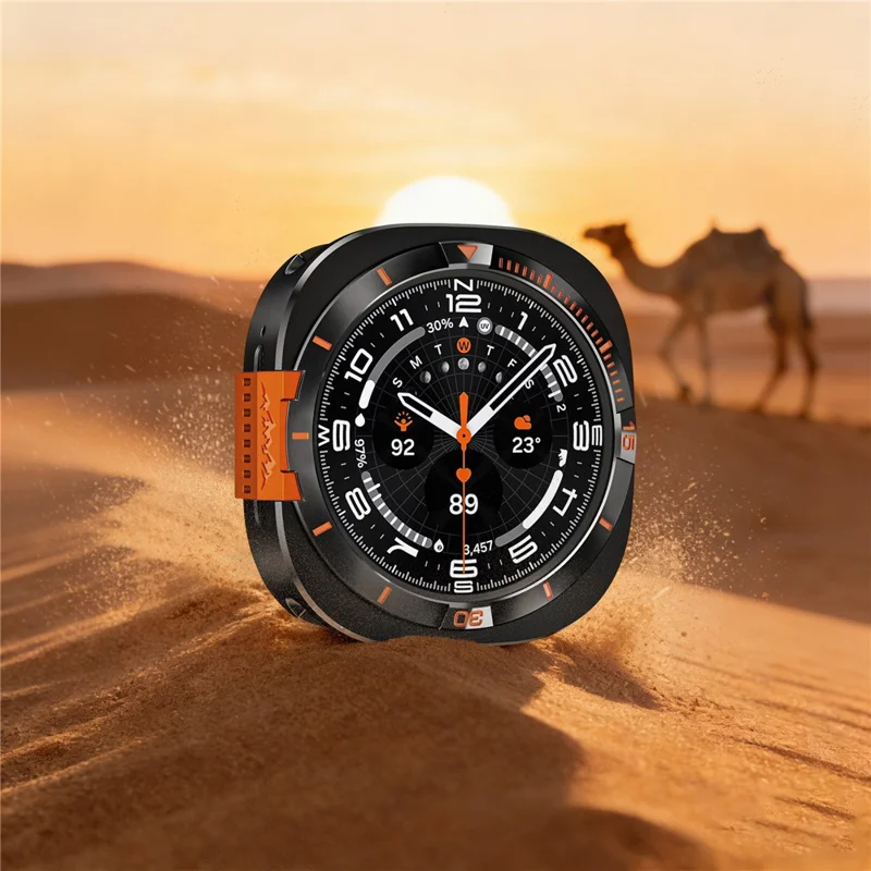 For Samsung Galaxy Watch8 44mm Metal Case Zinc Alloy + PC Protective Watch Frame - Black / Orange