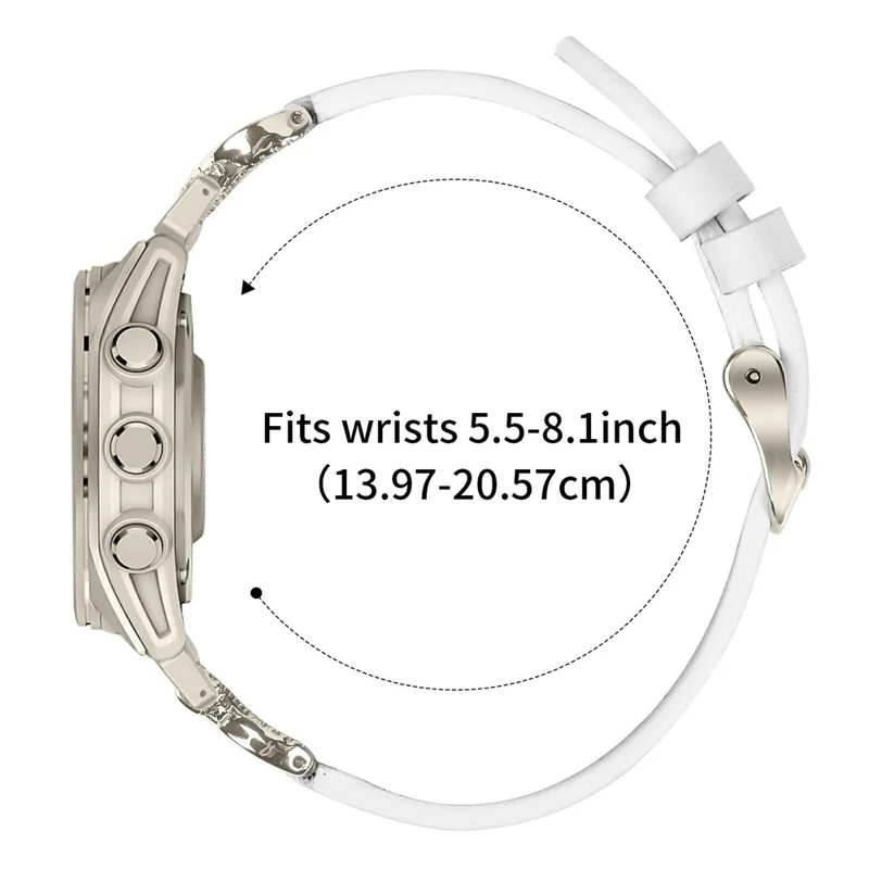 For Garmin Fenix 8 47mm Genuine Cow Leather Strap with Starlight Buckle Rhinestone Connector Watch Band - White