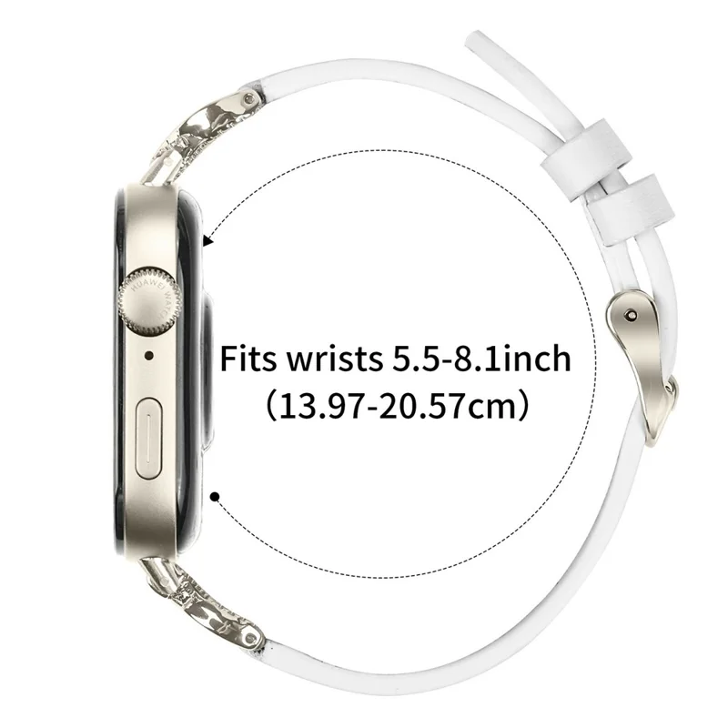 Genuine Cow Leather Strap with Starlight Buckle for Huawei Watch Fit 4 / Fit 4 Pro / Fit 3 , Rhinestone Connector Watch Band - White