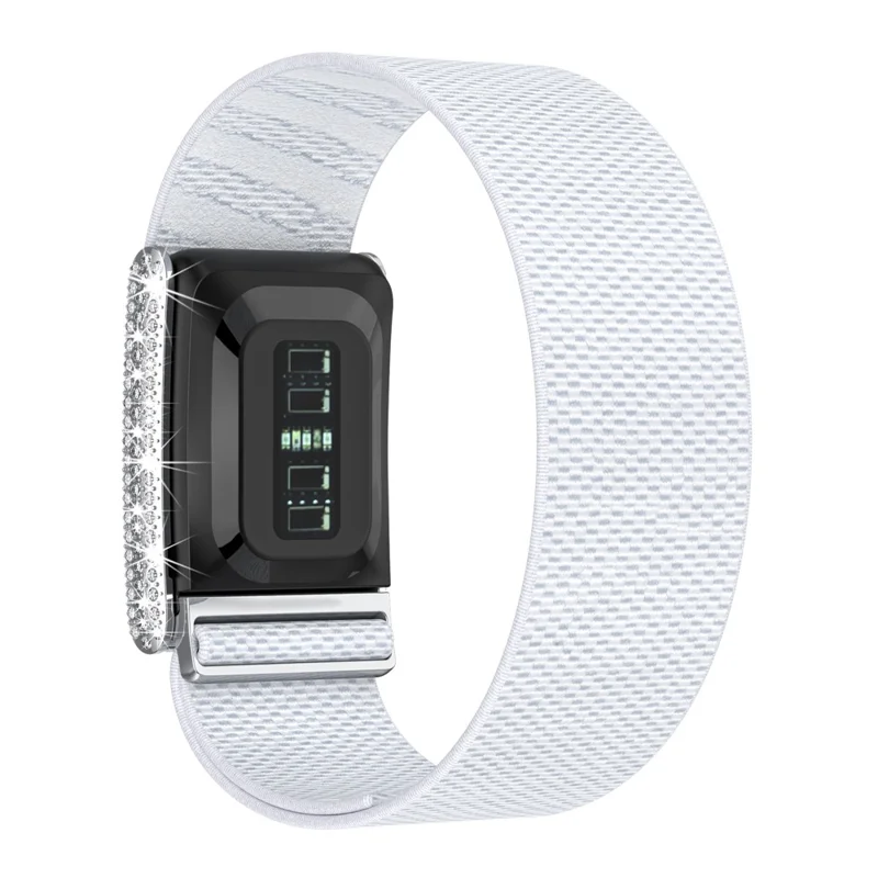 For WHOOP 5.0 Nylon Elastic Strap with Rhinestone Decor Adjustable Replacement Wristband - White