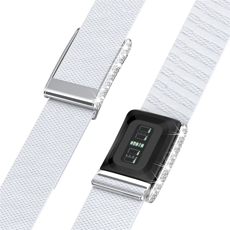 For WHOOP 5.0 Nylon Elastic Strap with Rhinestone Decor Adjustable Replacement Wristband - White