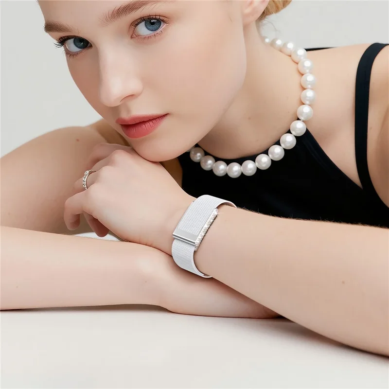 For WHOOP 5.0 Nylon Elastic Strap with Rhinestone Decor Adjustable Replacement Wristband - White