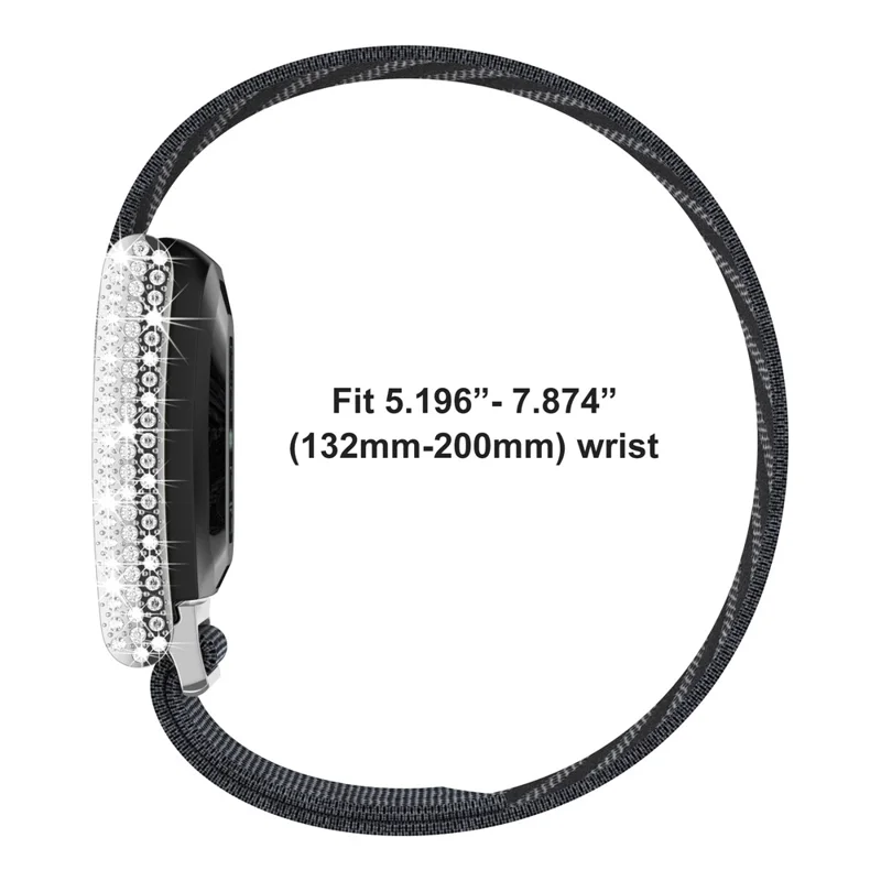For WHOOP 5.0 Nylon Elastic Strap with Rhinestone Decor Adjustable Replacement Wristband - White