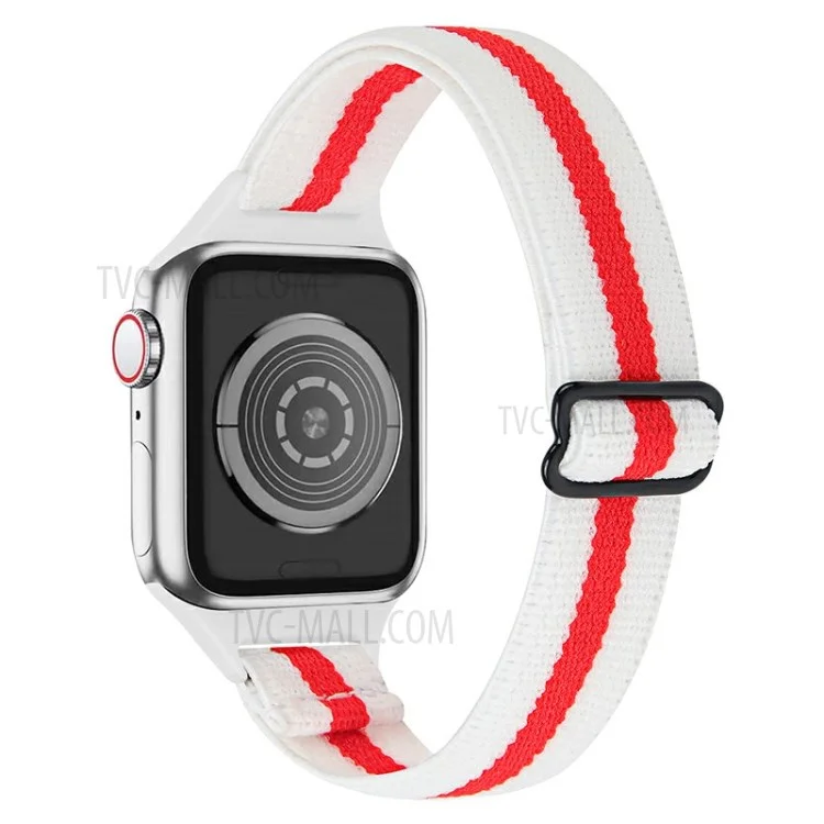 Elastic Braided Nylon Smart Watch Band Replacement Wrist Strap for Apple Watch Ultra 49mm / Series 8 45mm / 7 45mm / 1 / 2 / 3 42mm 4 / 5 / 6 / SE / SE (2022) 44mm - White / Red