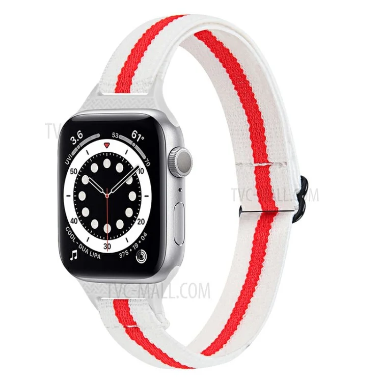 Elastic Braided Nylon Smart Watch Band Replacement Wrist Strap for Apple Watch Ultra 49mm / Series 8 45mm / 7 45mm / 1 / 2 / 3 42mm 4 / 5 / 6 / SE / SE (2022) 44mm - White / Red