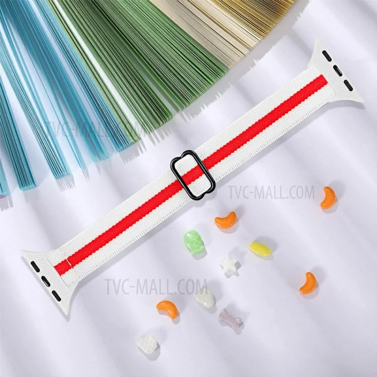 Elastic Braided Nylon Smart Watch Band Replacement Wrist Strap for Apple Watch Ultra 49mm / Series 8 45mm / 7 45mm / 1 / 2 / 3 42mm 4 / 5 / 6 / SE / SE (2022) 44mm - White / Red