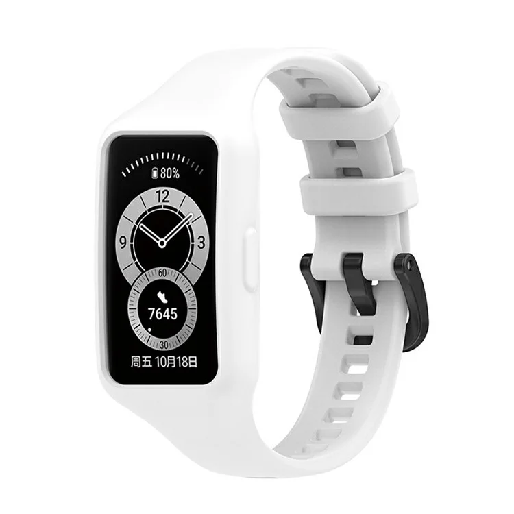 Integrated Soft Silicone Watchband Bracelet Wrist Strap Replacement for Huawei Band 6/Band 7/Honor Band 6 - White