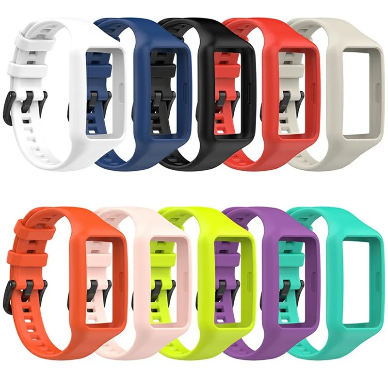 Integrated Soft Silicone Watchband Bracelet Wrist Strap Replacement for Huawei Band 6/Band 7/Honor Band 6 - Lime
