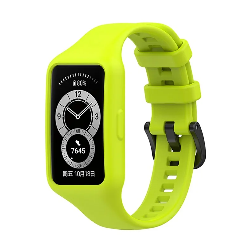 Integrated Soft Silicone Watchband Bracelet Wrist Strap Replacement for Huawei Band 6/Band 7/Honor Band 6 - Lime
