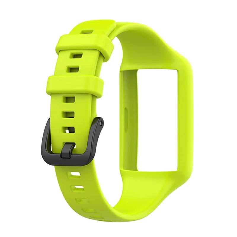 Integrated Soft Silicone Watchband Bracelet Wrist Strap Replacement for Huawei Band 6/Band 7/Honor Band 6 - Lime