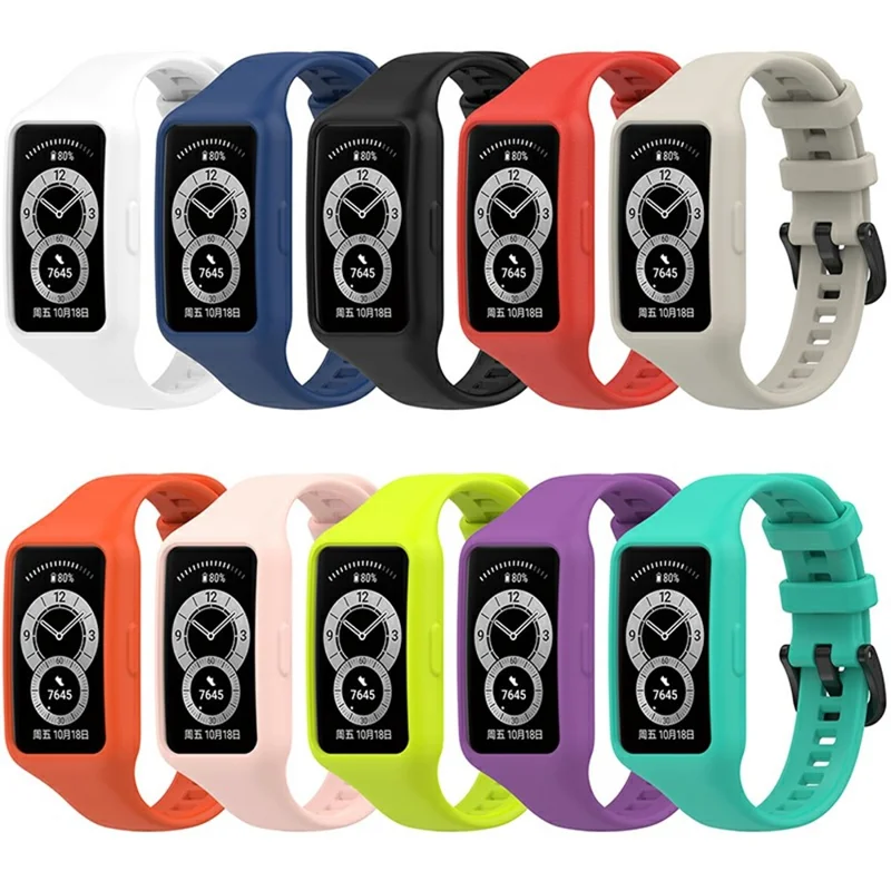 Integrated Soft Silicone Watchband Bracelet Wrist Strap Replacement for Huawei Band 6/Band 7/Honor Band 6 - Lime