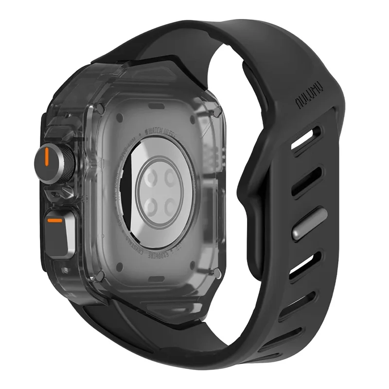 AULUMU A01 Für Apple Watch Ultra 2 49 mm / Ultra 49 mm Fluoroelastomer Armband mit integriertem Carbon + PC-Uhrengehäuse – Schwarz
