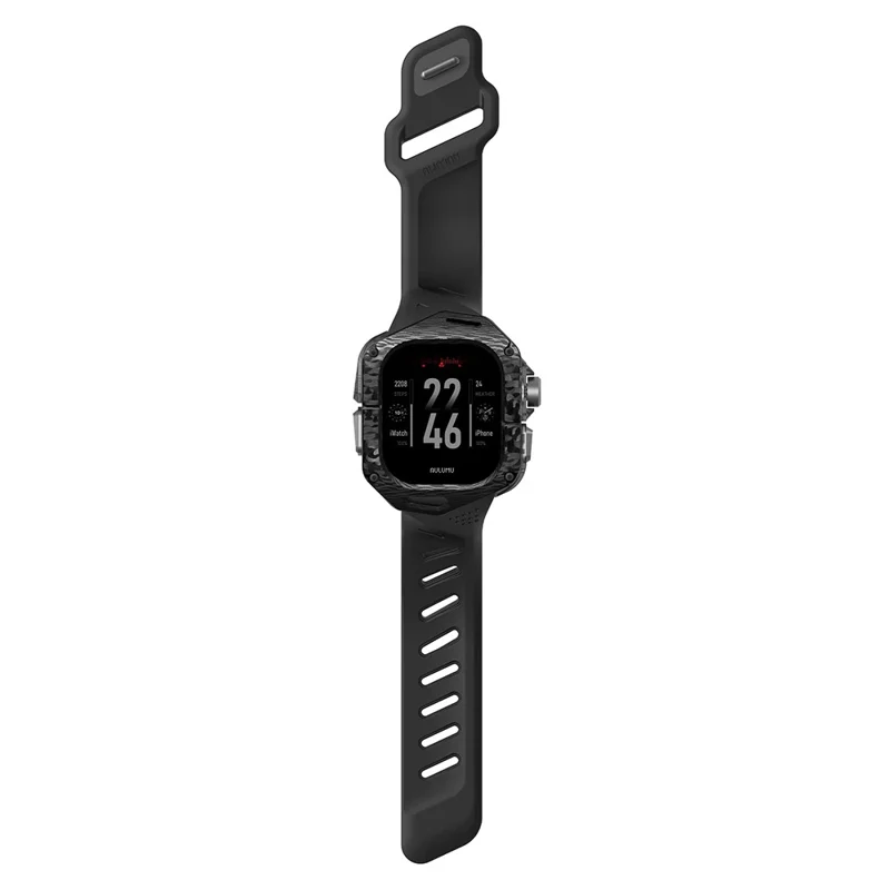 AULUMU A01 Für Apple Watch Ultra 2 49 mm / Ultra 49 mm Fluoroelastomer Armband mit integriertem Carbon + PC-Uhrengehäuse – Schwarz