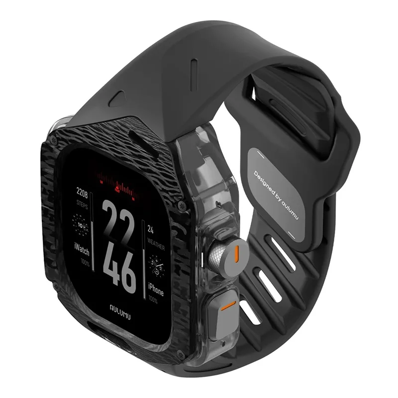 AULUMU A01 Für Apple Watch Ultra 2 49 mm / Ultra 49 mm Fluoroelastomer Armband mit integriertem Carbon + PC-Uhrengehäuse – Schwarz